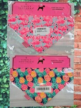 Simply Southern | (2) Vibrant & Fun Over The Collar Dog Bandanas NWT!